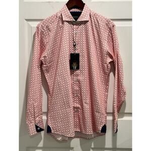 Maceoo Dress Shirt Mens Size 3/M White Red Geometric Fibonacci Shapered Red NEW